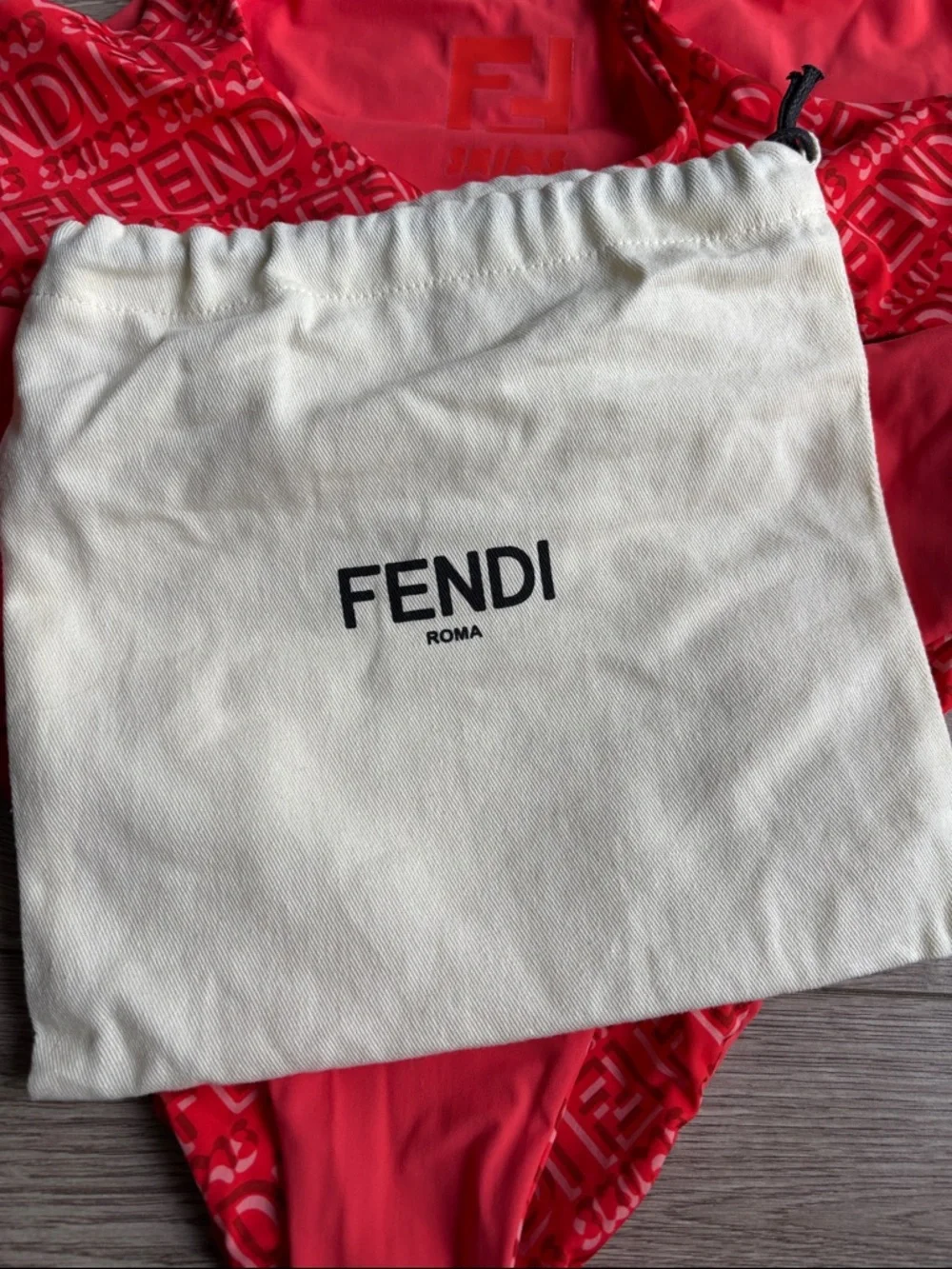 FENDI X SKIMS Red Logo Embossed Bikini Set - Picture 6 of 6